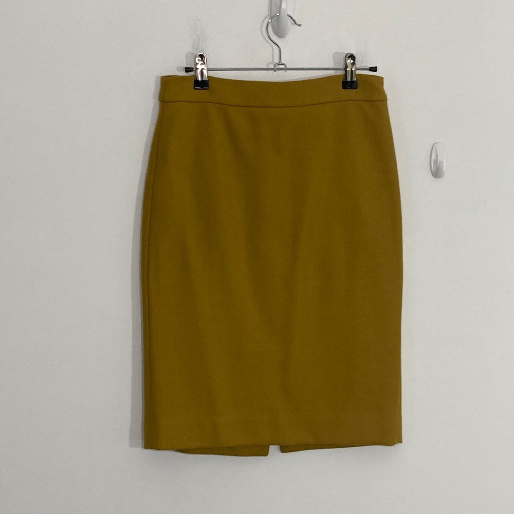 J Crew Womens Skirt 00 Yellow Mustard Pencil Wool Lined Power Suit Career Twee